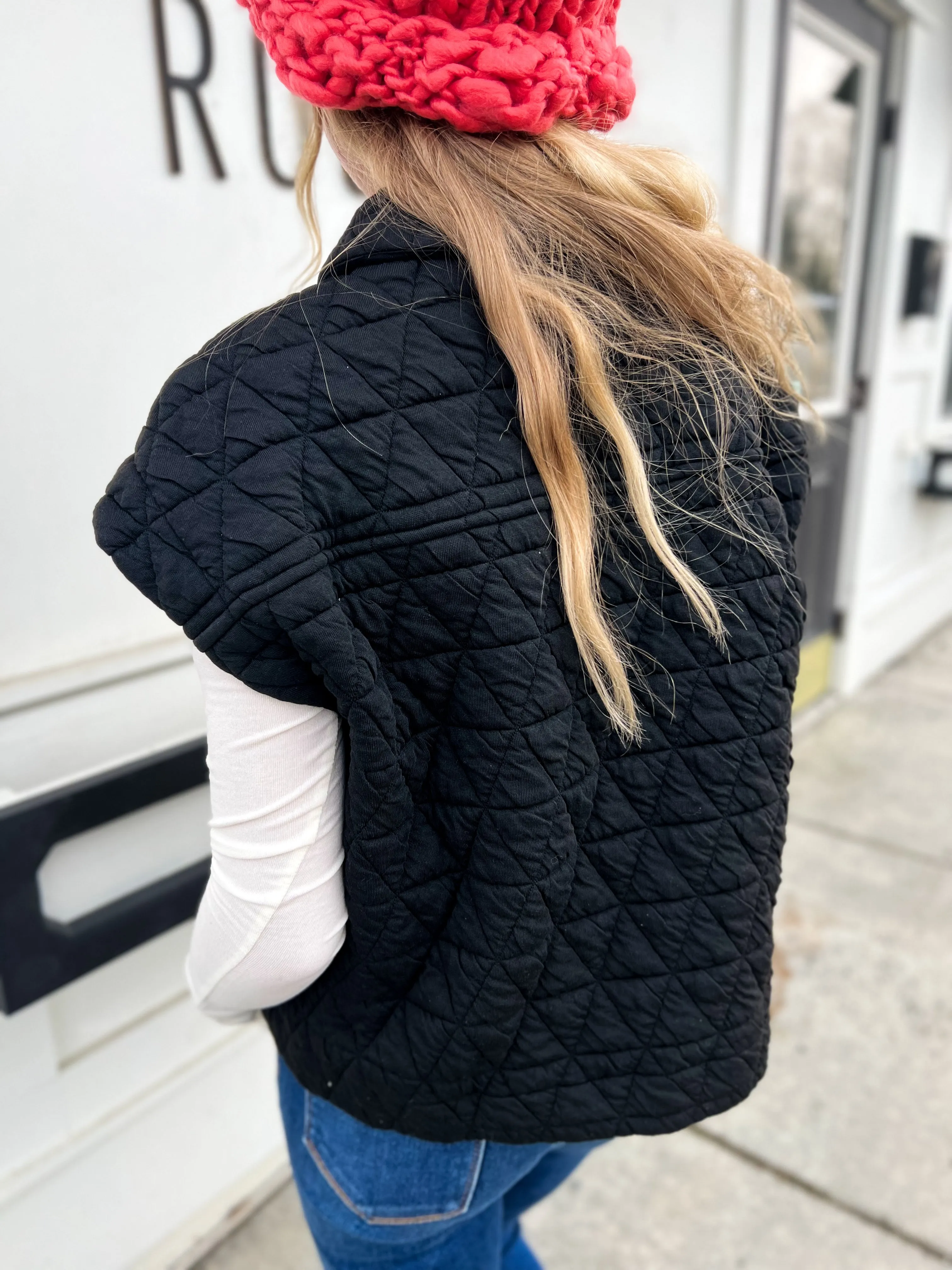 Ella Quilted Patch Pocket Vest- BLK