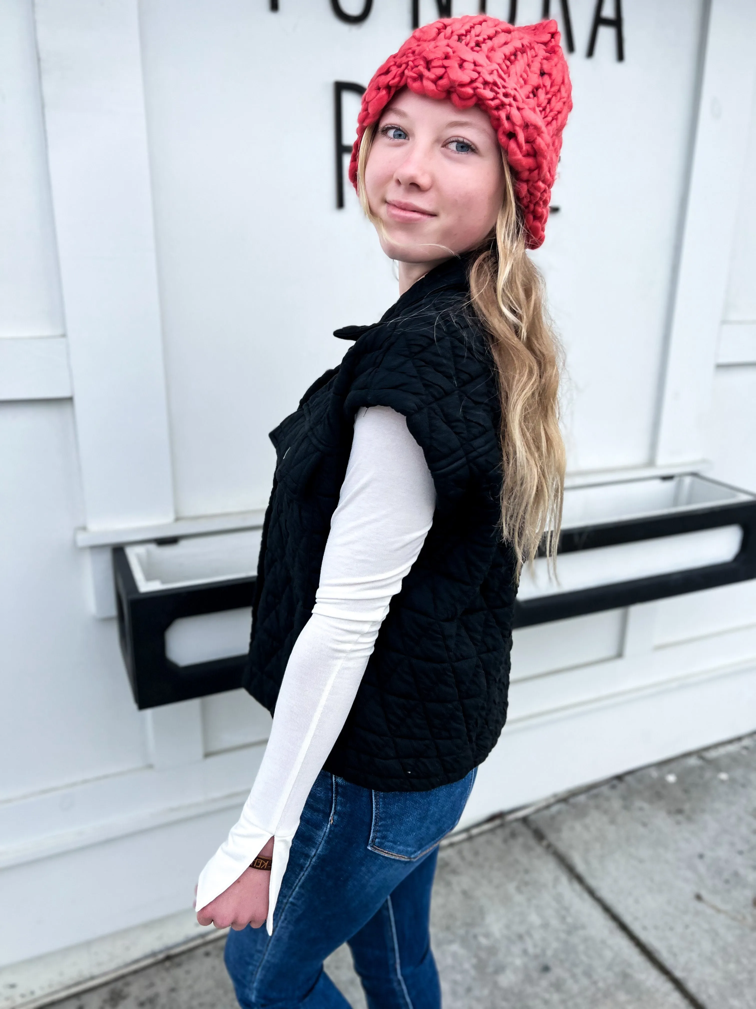 Ella Quilted Patch Pocket Vest- BLK