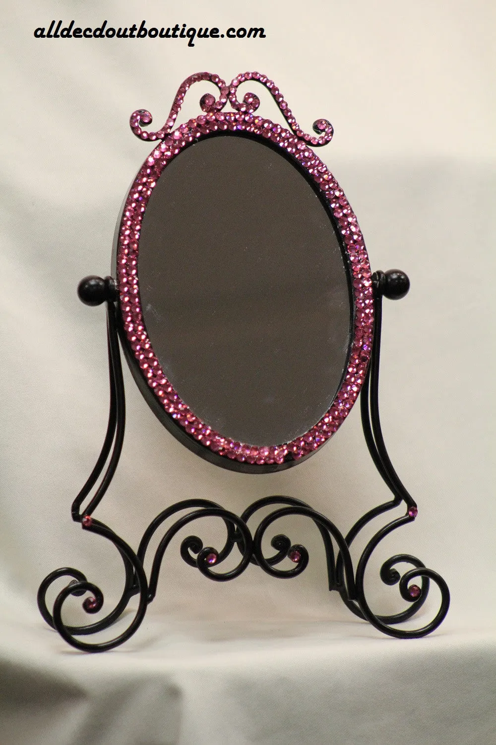 Embellished Makeup Mirror | 9" x 6" Pink Swarovski Crystals Mirror