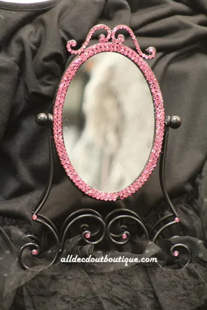 Embellished Makeup Mirror | 9" x 6" Pink Swarovski Crystals Mirror