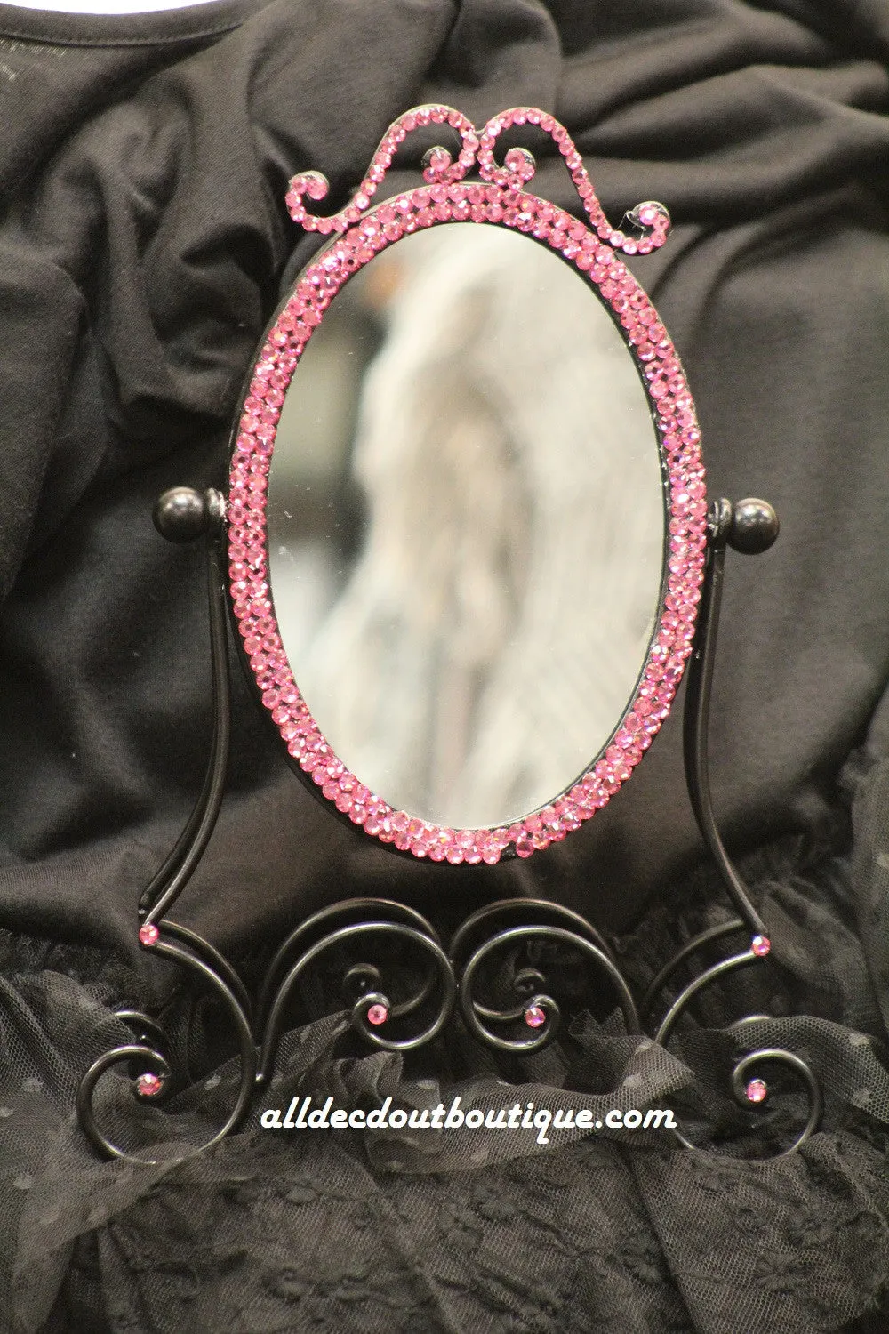 Embellished Makeup Mirror | 9" x 6" Pink Swarovski Crystals Mirror