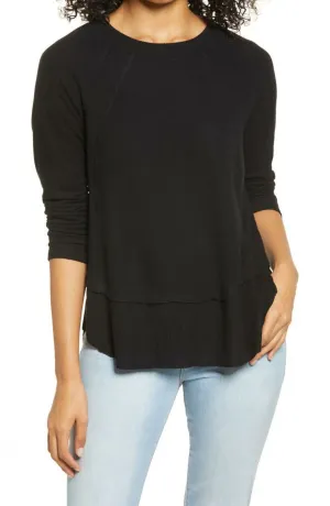 Everleigh Women's Cozy Knit Ribbed Inset Layered Tunic Top