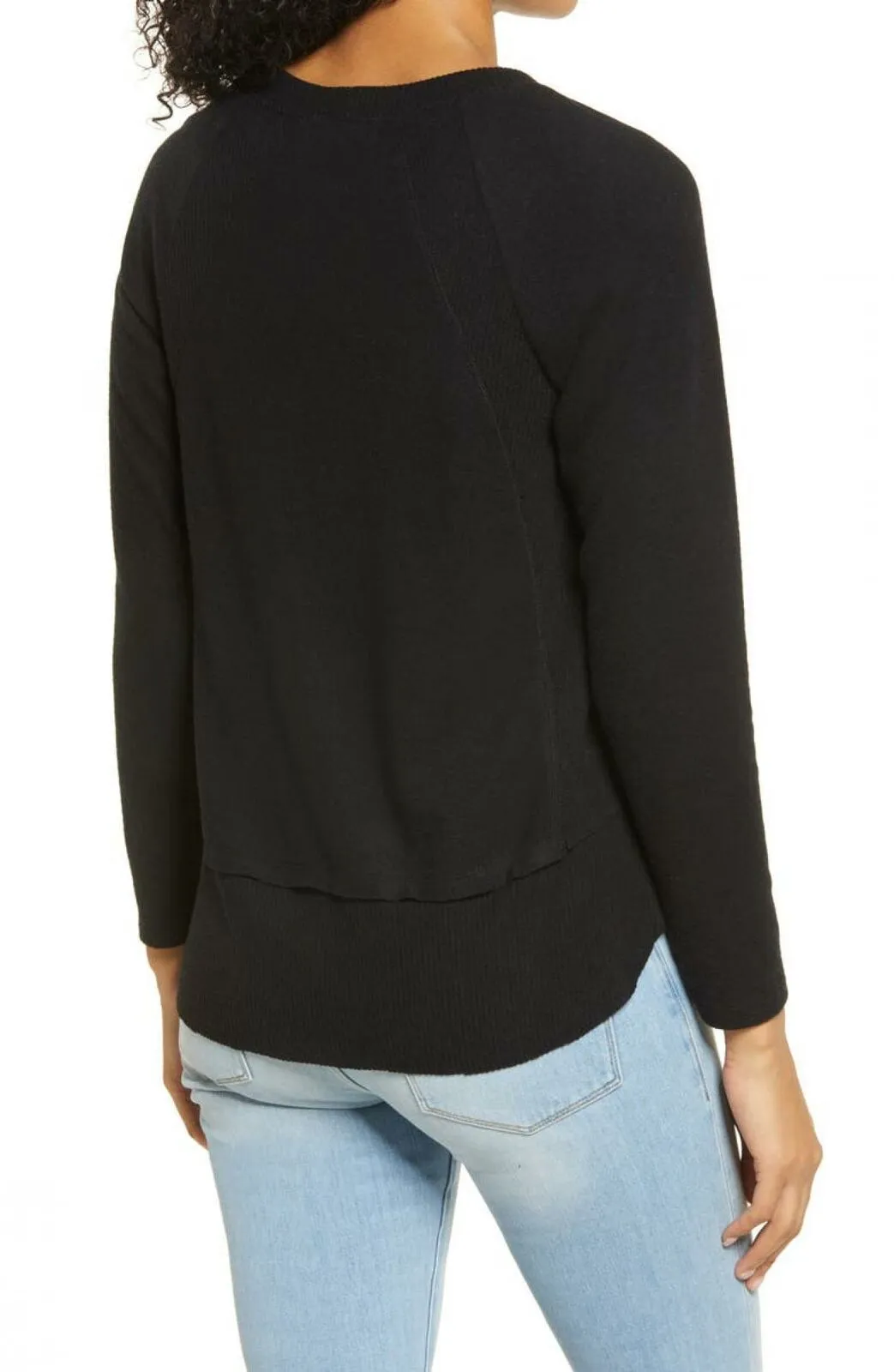 Everleigh Women's Cozy Knit Ribbed Inset Layered Tunic Top