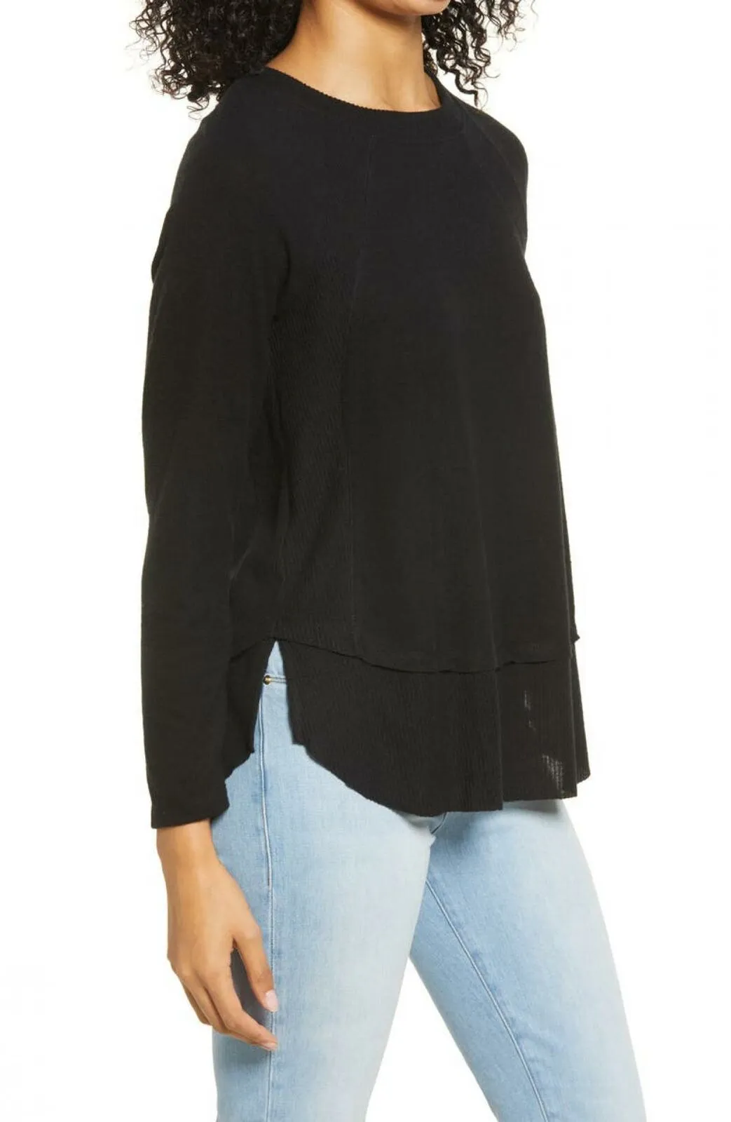 Everleigh Women's Cozy Knit Ribbed Inset Layered Tunic Top