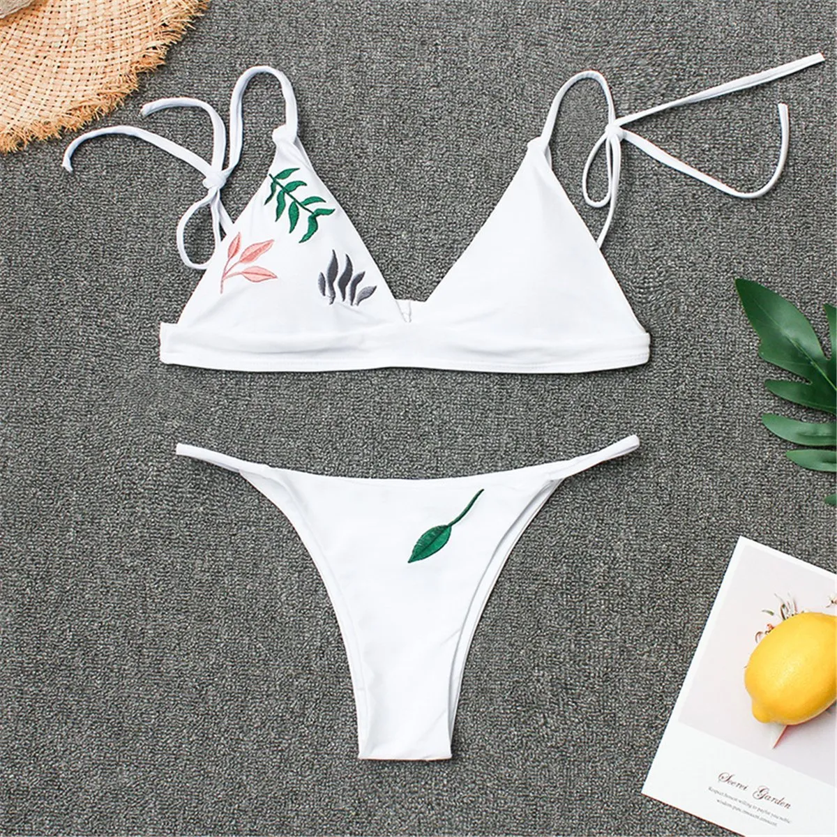 Fashion Plants Printed Strappy Triangle Bikini