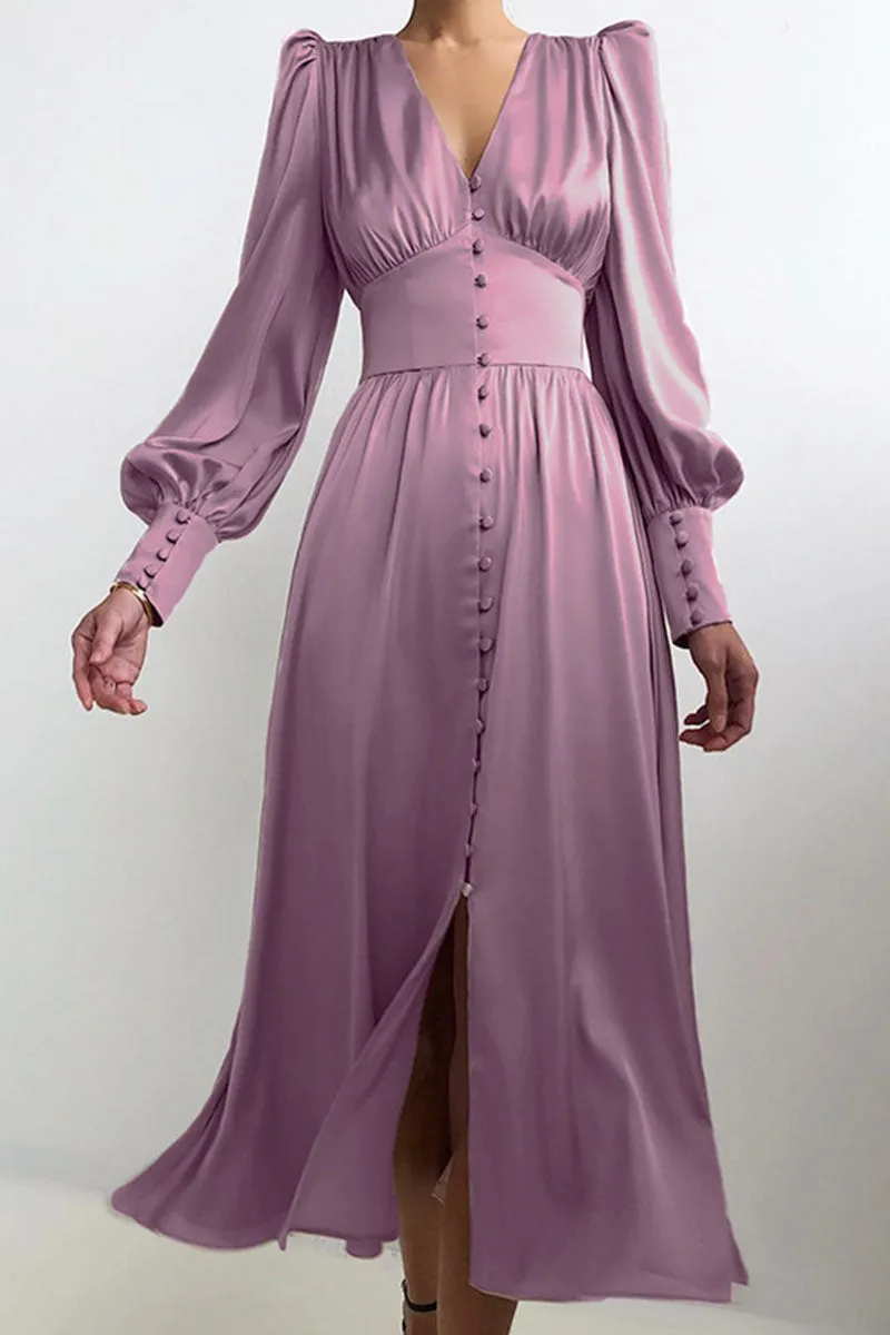Fashion Street Solid Patchwork V Neck A Line Dresses(7 Colors)