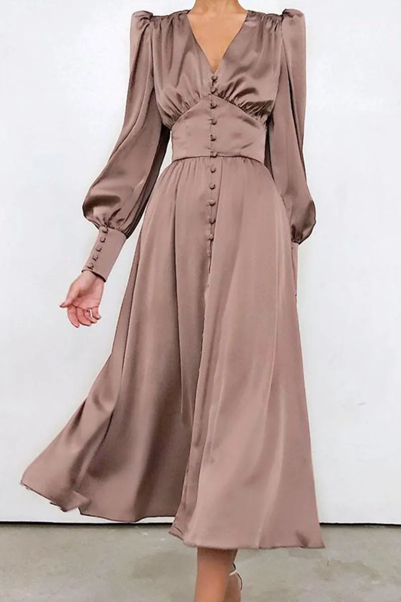 Fashion Street Solid Patchwork V Neck A Line Dresses(7 Colors)
