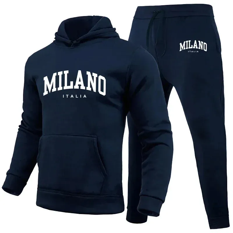 Fashionable Men's Milan Print Hoodie & Pants Set