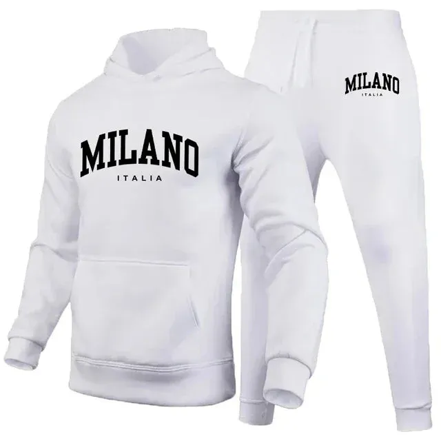 Fashionable Men's Milan Print Hoodie & Pants Set
