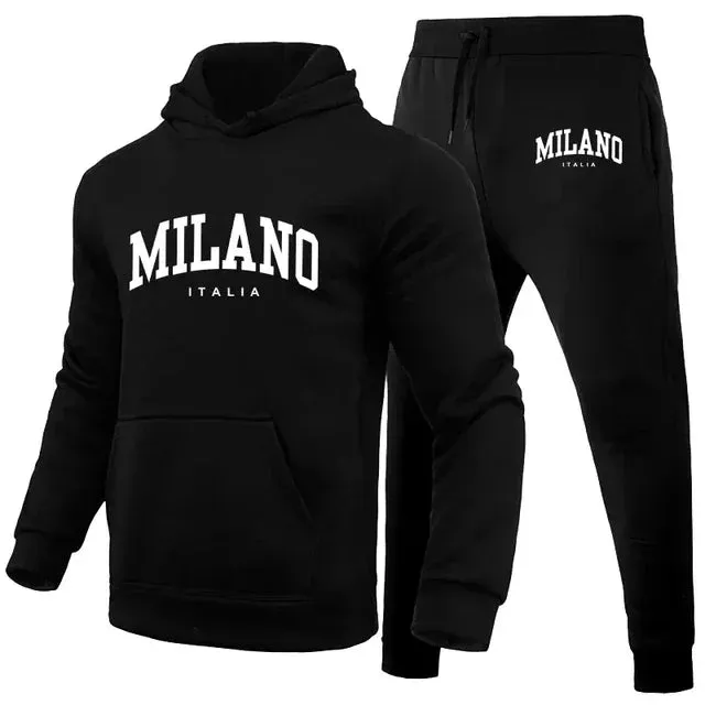 Fashionable Men's Milan Print Hoodie & Pants Set