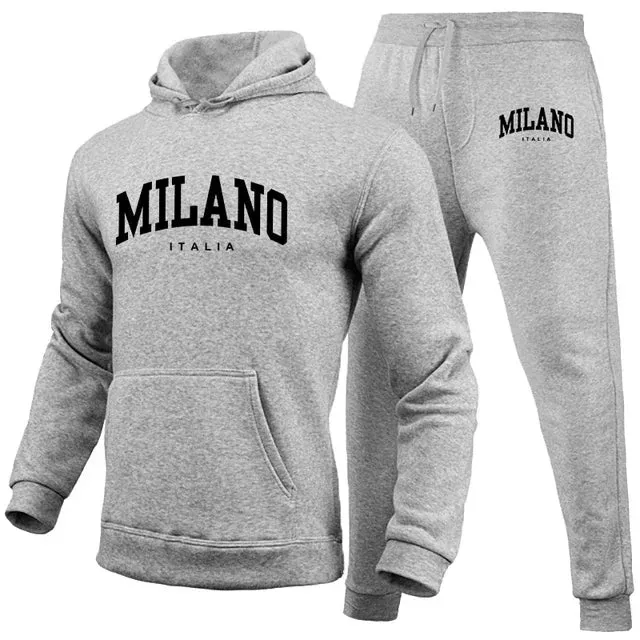 Fashionable Men's Milan Print Hoodie & Pants Set