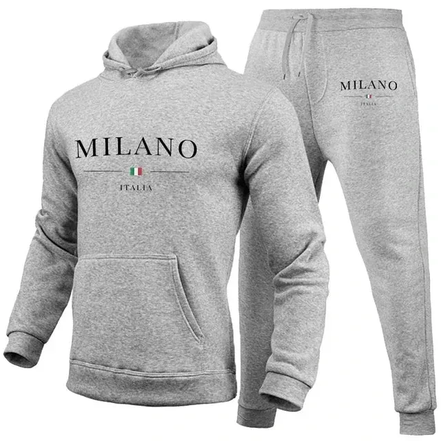 Fashionable Men's Milan Print Hoodie & Pants Set