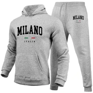 Fashionable Men's Milan Print Hoodie & Pants Set
