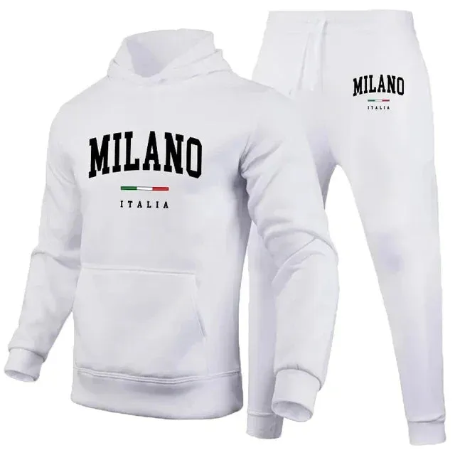 Fashionable Men's Milan Print Hoodie & Pants Set
