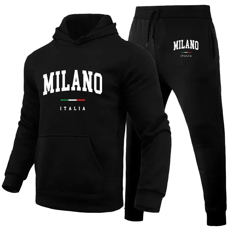 Fashionable Men's Milan Print Hoodie & Pants Set
