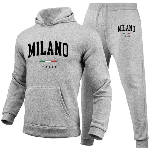 Fashionable Men's Milan Print Hoodie & Pants Set