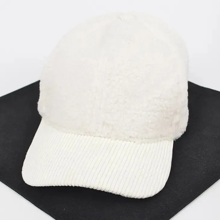 Faux Fur Corduroy Mixed Hat-Multi