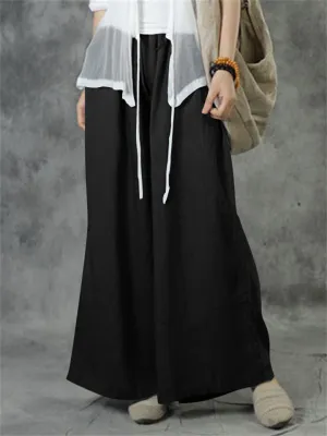 Female Casual Super Soft Cotton Linen Drawstring Wide Leg Pants