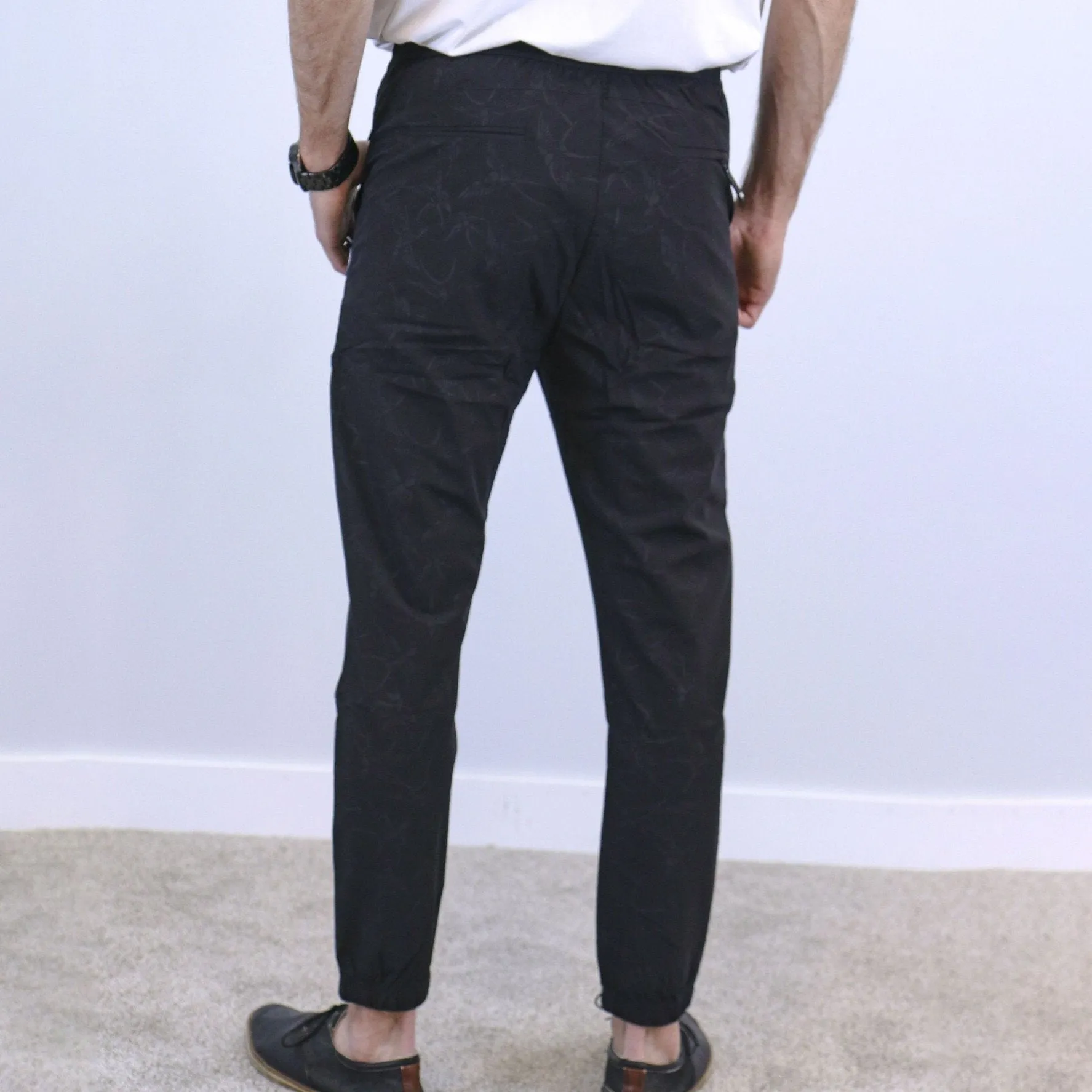 Floral Black Slim Fit Jogger Jeans For Men - Fashion Skinny Cotton Sweatpants Zipper with Pockets