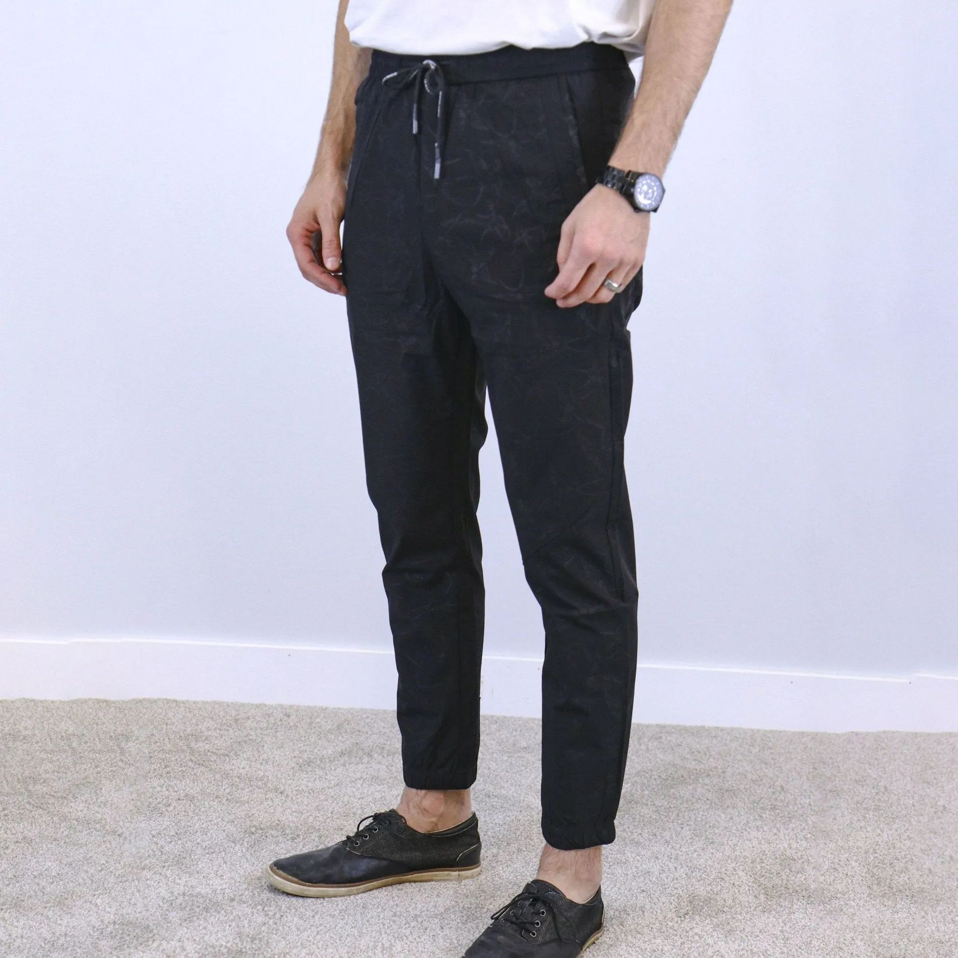 Floral Black Slim Fit Jogger Jeans For Men - Fashion Skinny Cotton Sweatpants Zipper with Pockets