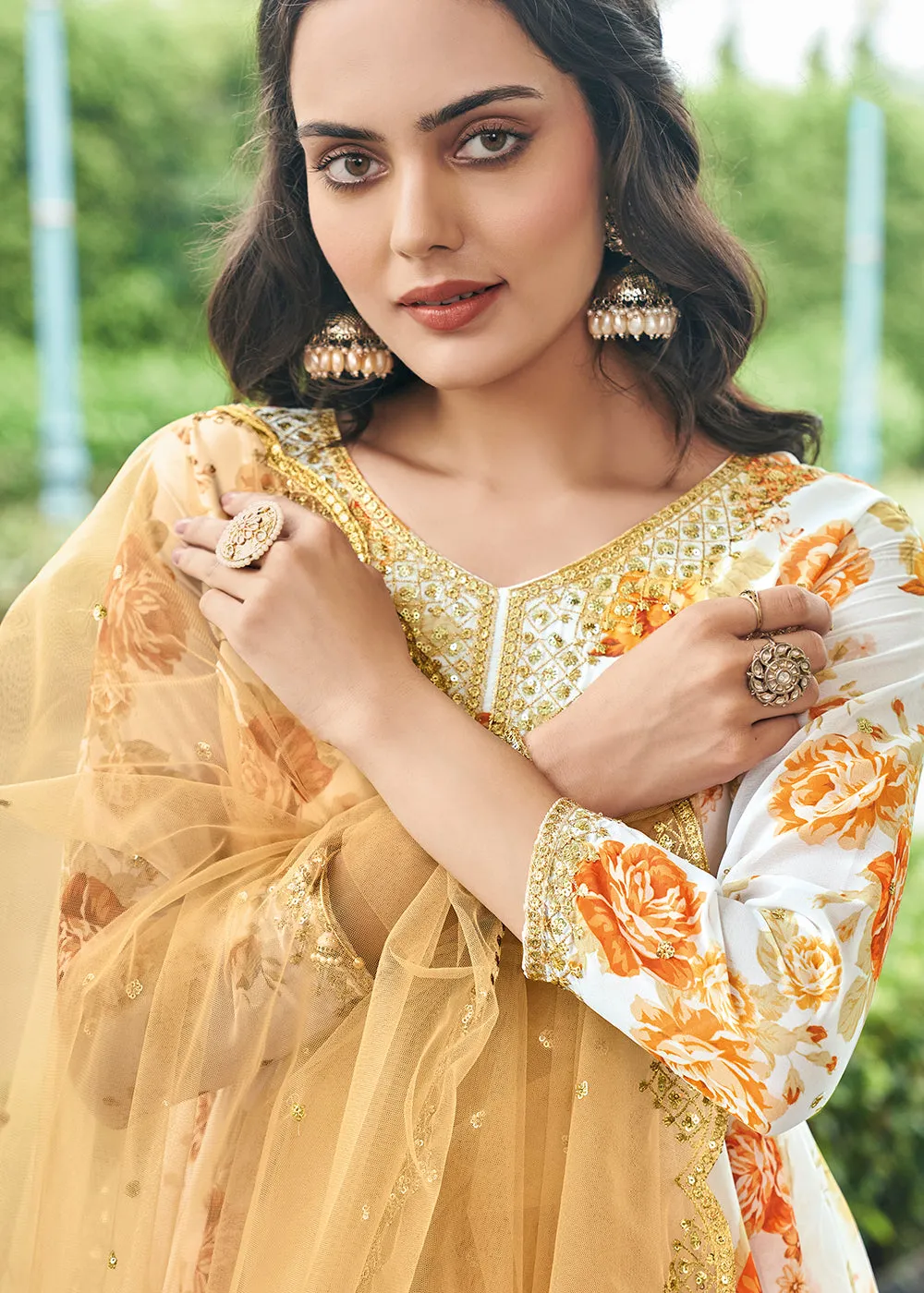Floral Printed Amazing White Trendy Sharara Style Suit