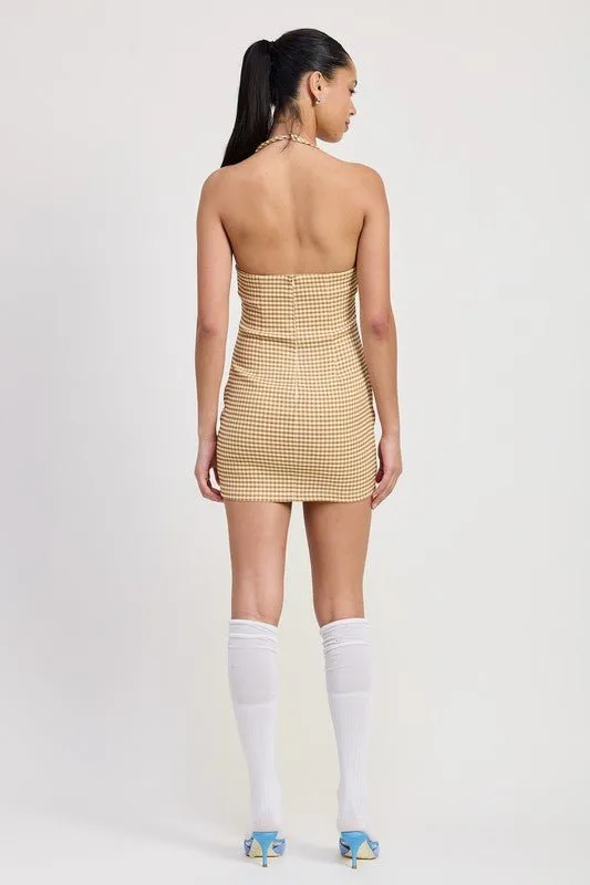 GINGHAM HALTER MINI DRESS