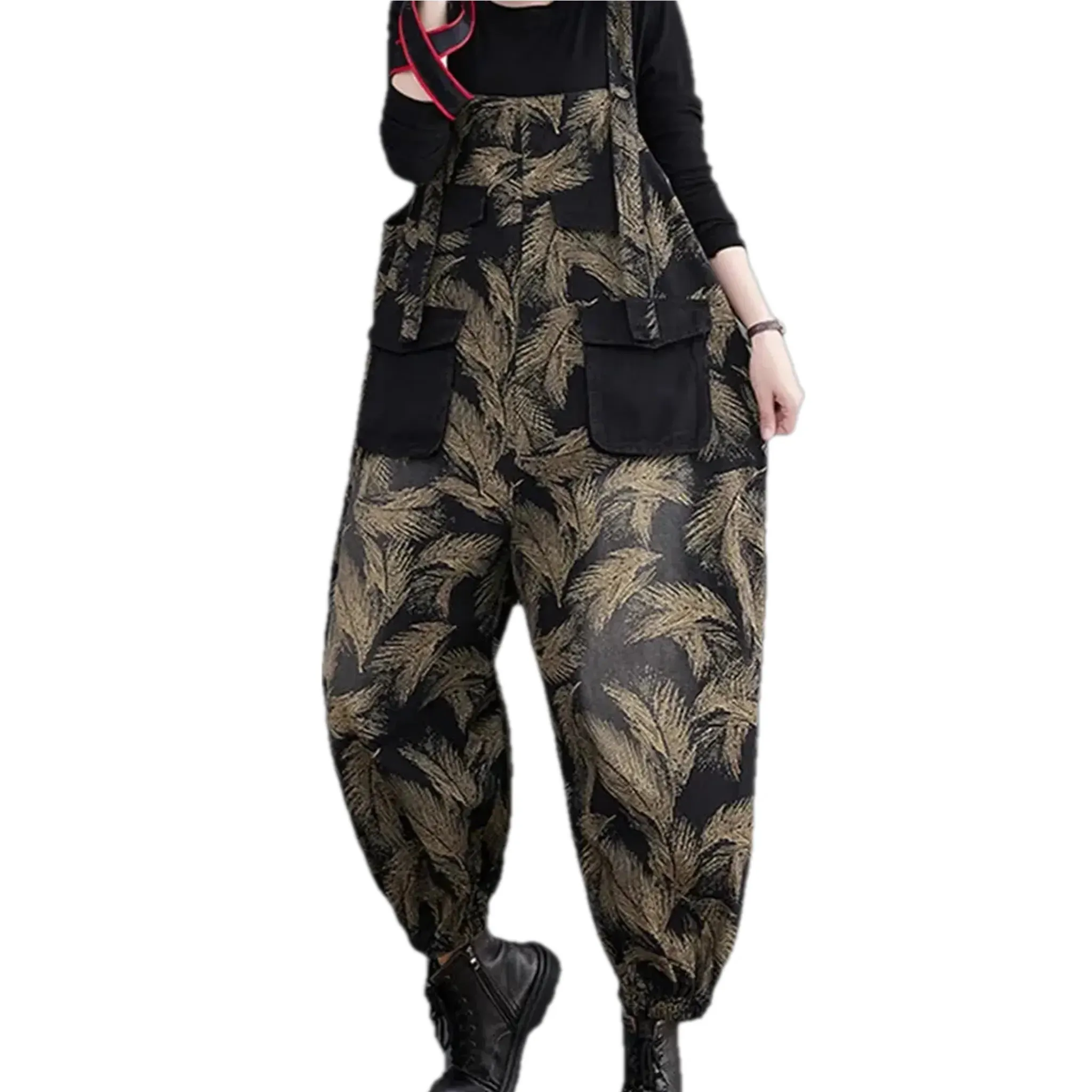 Graphic casual slouchy jean dungaree for women