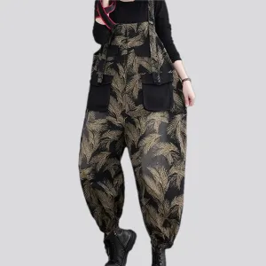 Graphic casual slouchy jean dungaree for women
