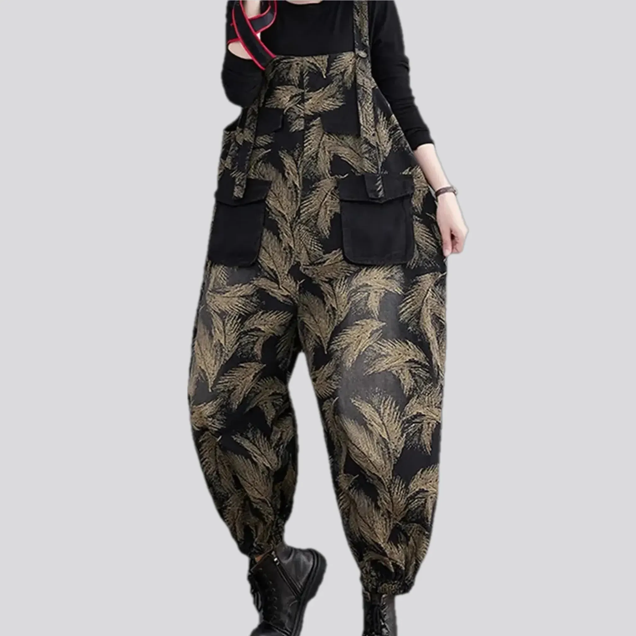 Graphic casual slouchy jean dungaree for women