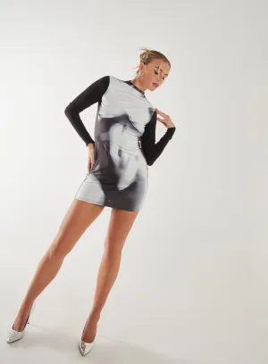 Graphic Silhouette Long Sleeve Dress
