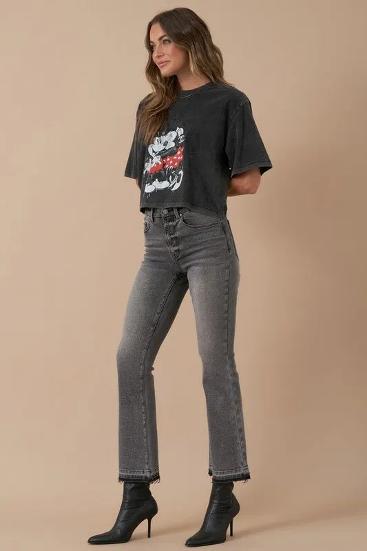 Gray High Rise Bootcut Cropped Denim Jean Pants