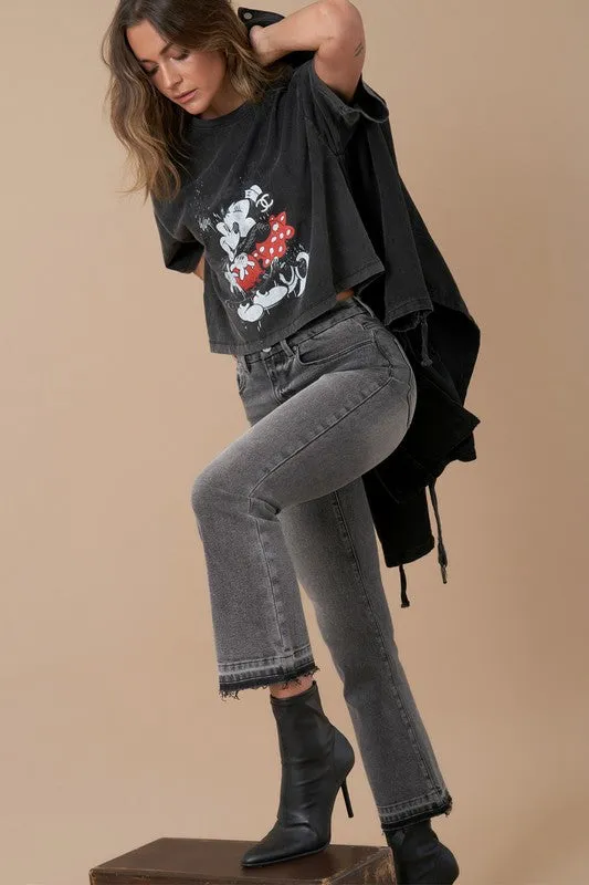 Gray High Rise Bootcut Cropped Denim Jean Pants