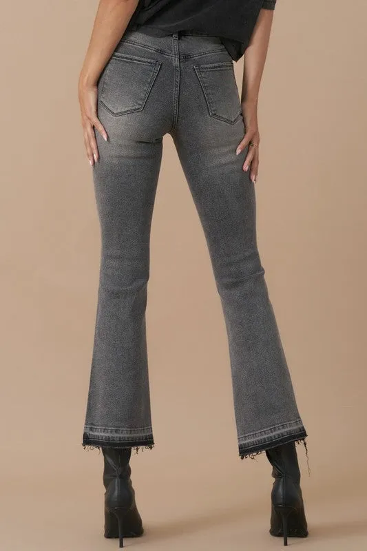 Gray High Rise Bootcut Cropped Denim Jean Pants