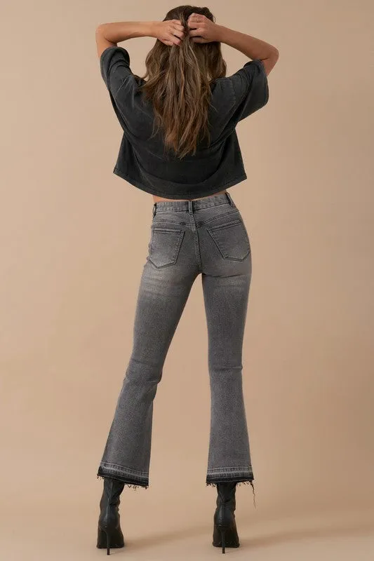 Gray High Rise Bootcut Cropped Denim Jean Pants