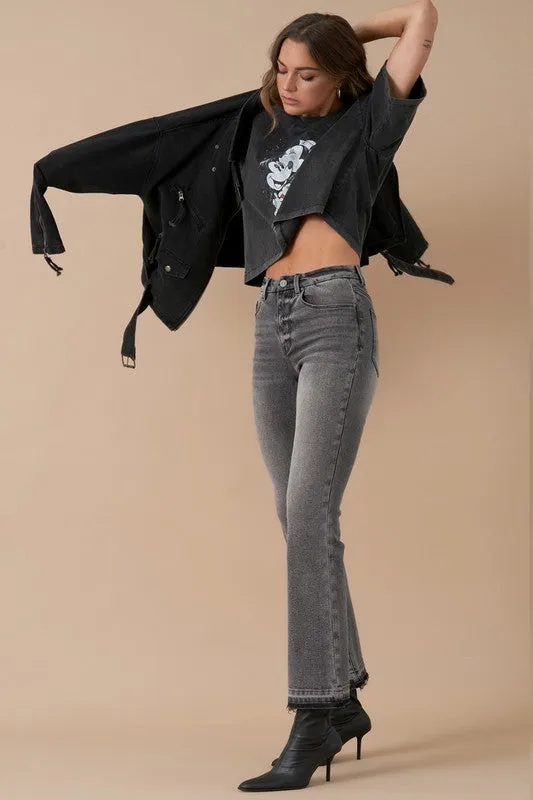 Gray High Rise Bootcut Cropped Denim Jean Pants