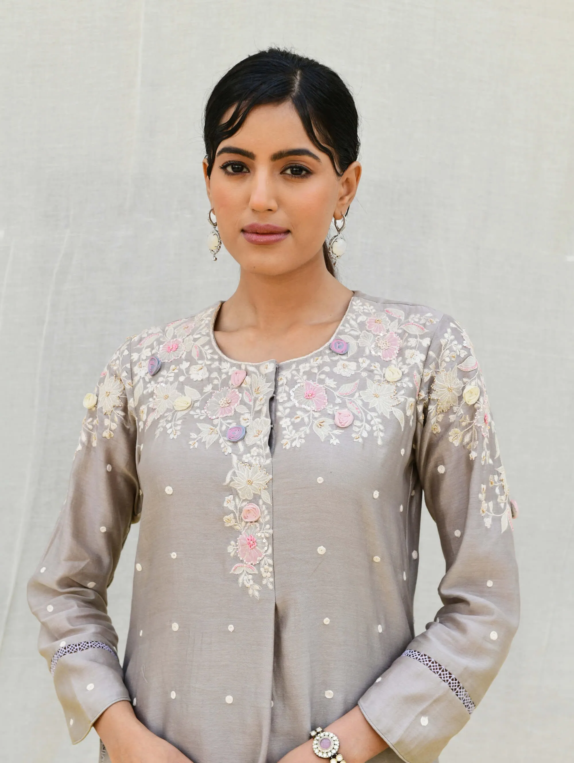 Gray long kurta and pants