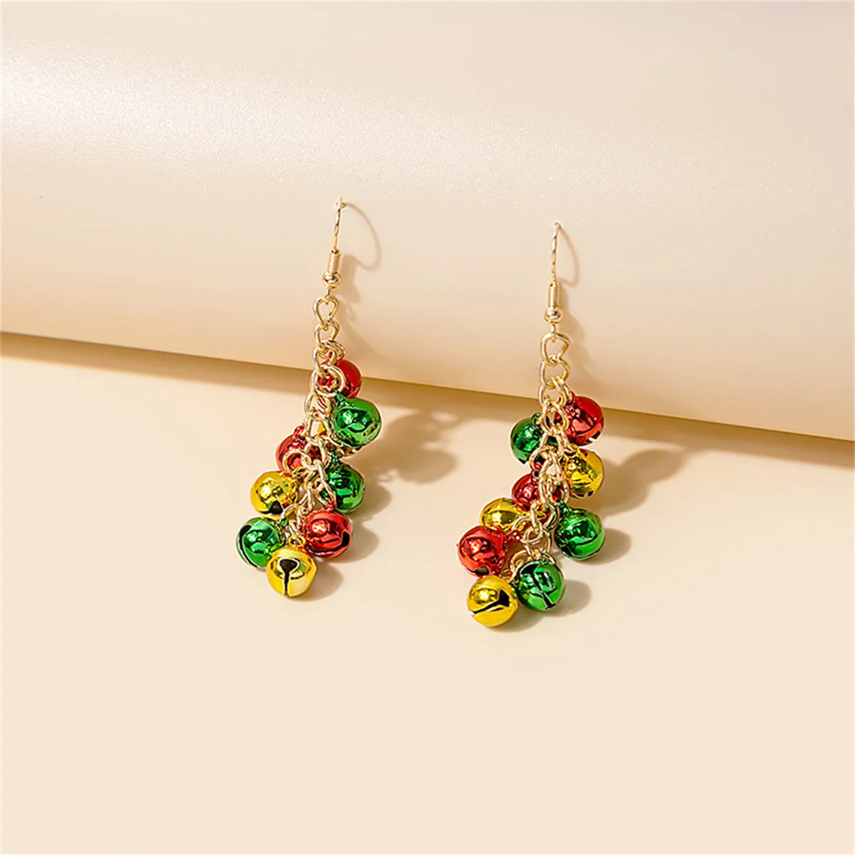 Green & Red Bell Cluster Drop Earrings