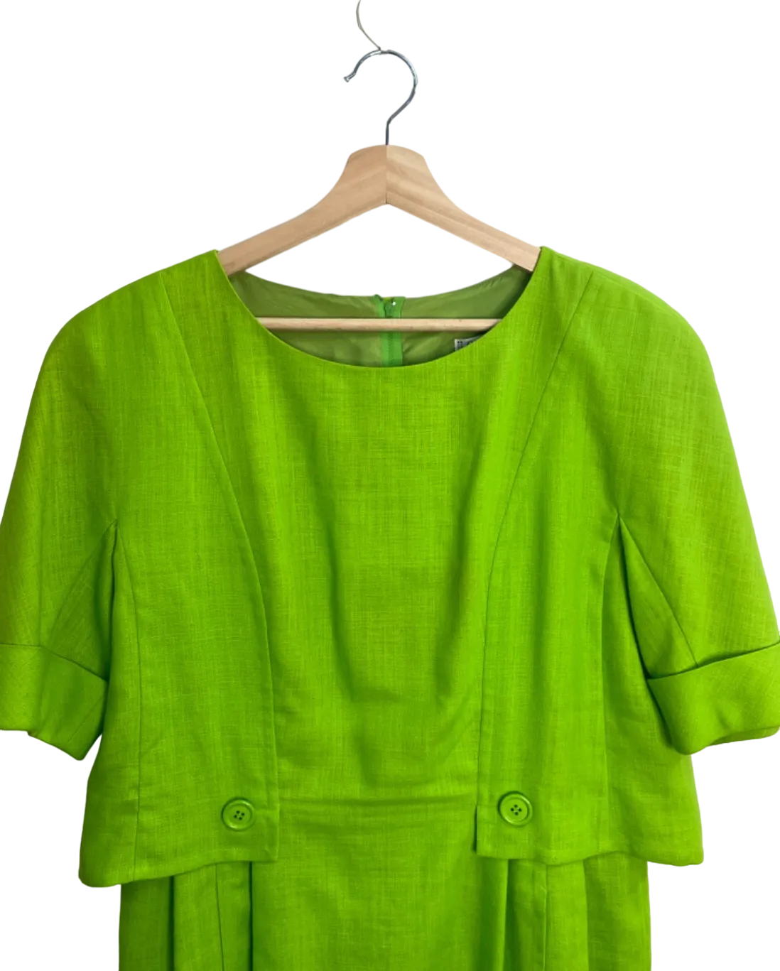 Guy Laroche Paris Vintage Green Linen blend Midi Dress UK 16