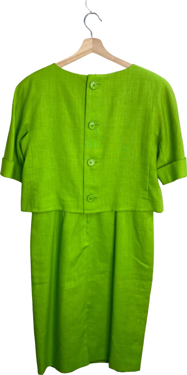 Guy Laroche Paris Vintage Green Linen blend Midi Dress UK 16