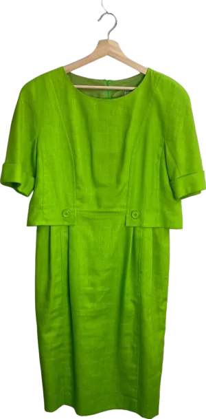 Guy Laroche Paris Vintage Green Linen blend Midi Dress UK 16
