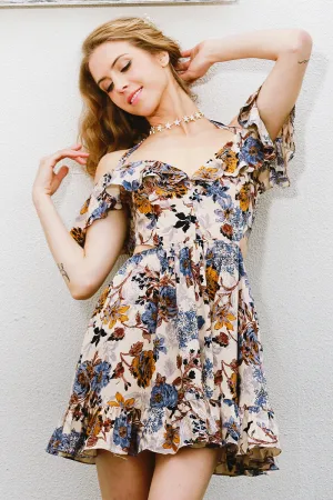 Halter off shoulder summer dress Sexy hollow out short dress Elastic mini high waist floral print dress 2017
