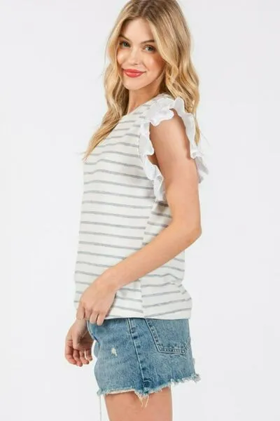 Hazel Blues® |  Ces Femme Contrast Striped Ruffled Cap Sleeve Blouse