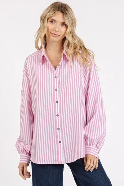 Hazel Blues® |  Mittoshop Button Down Striped Long Sleeve Shirt