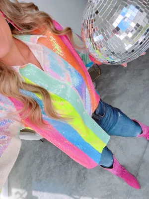 Hey Good Lookin' Sequins & Stripes Neon Shirt