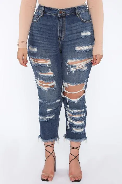 High Rise Boyfriend Jeans - Dark Denim