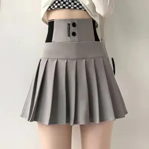High Waist Women New Pleated Skirt Summer Solid Button Elastic A-line Wearing Safety Pants Fashion All-match Short Skirt