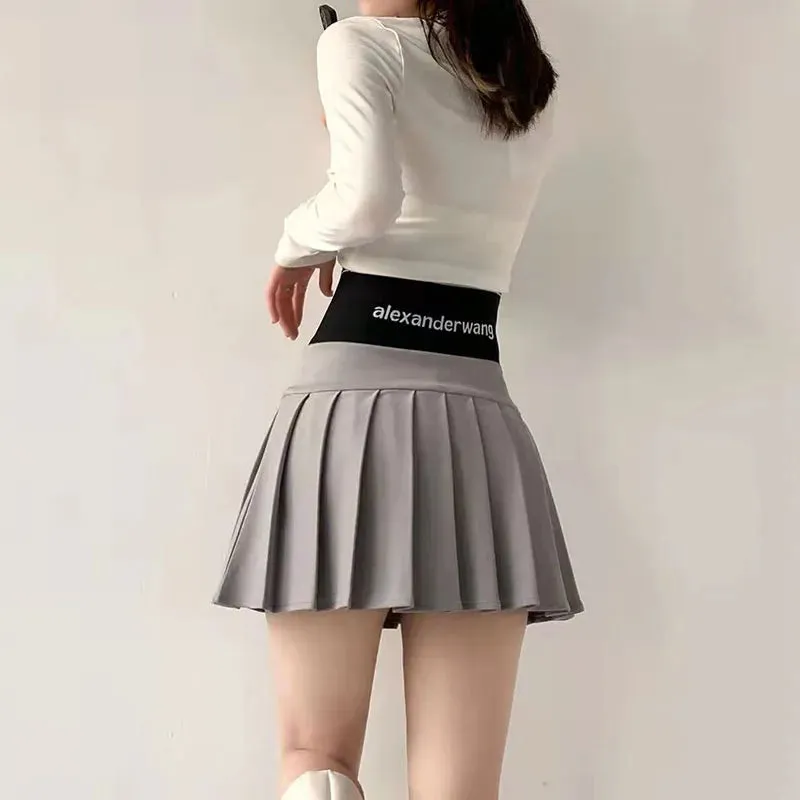 High Waist Women New Pleated Skirt Summer Solid Button Elastic A-line Wearing Safety Pants Fashion All-match Short Skirt