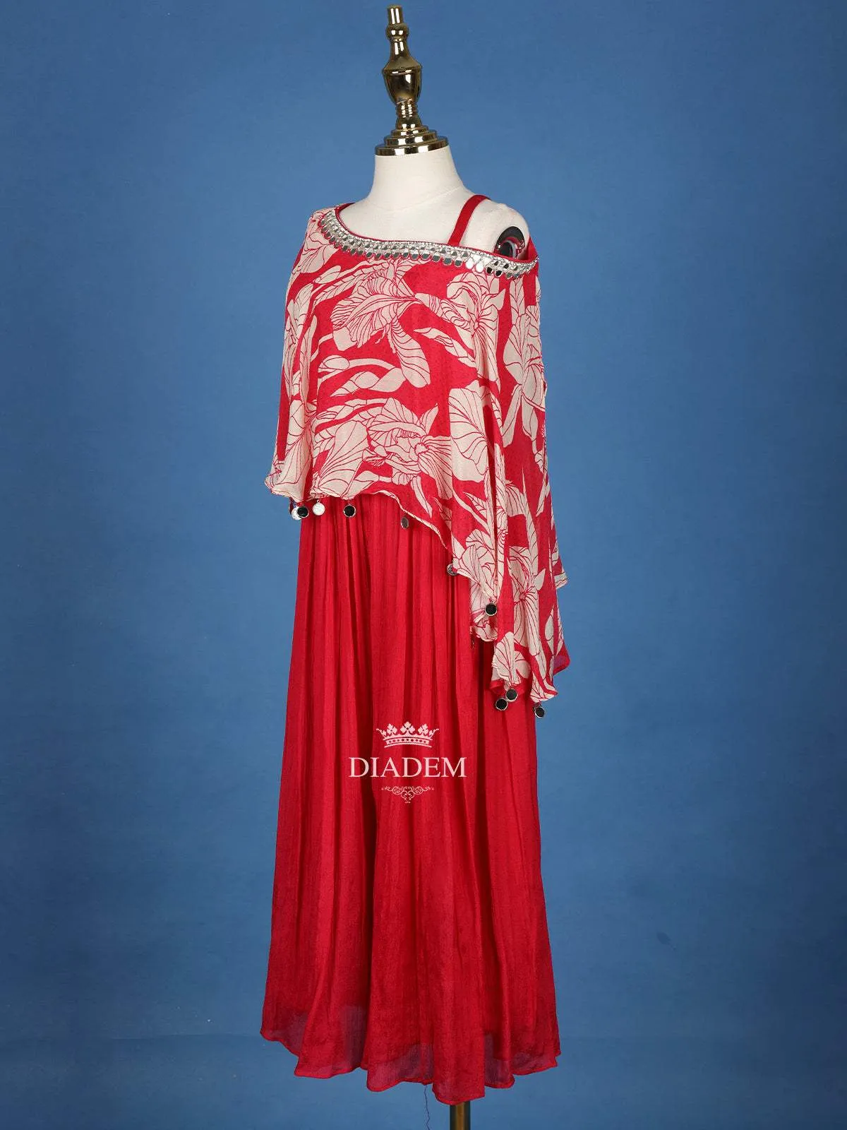 Hot Pink Floral Printed Crepe Party Wear Palazzo Suit for Girls