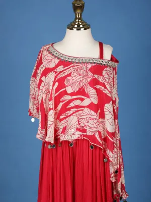 Hot Pink Floral Printed Crepe Party Wear Palazzo Suit for Girls
