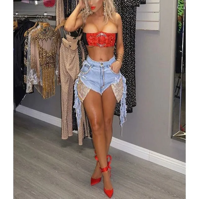 Hot Tamale Ripped Tassel Denim Shorts